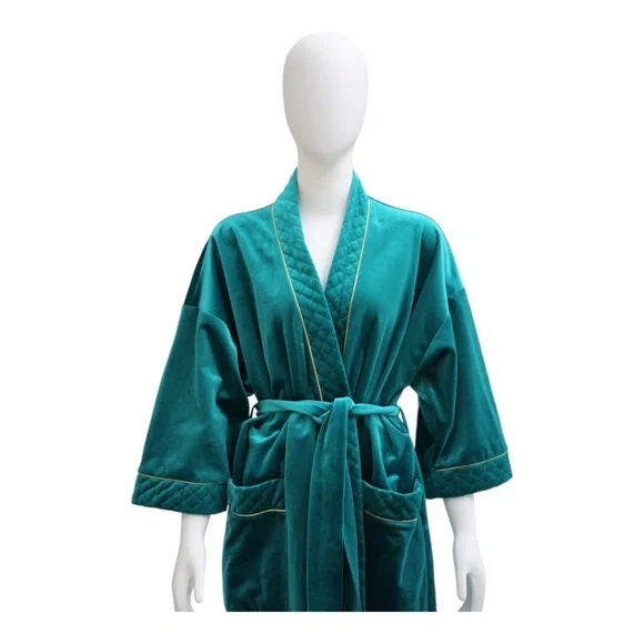 Christian Dior Vintage Bath Robe Teal with Gold trim & details SZ S - Picture 3 of 7